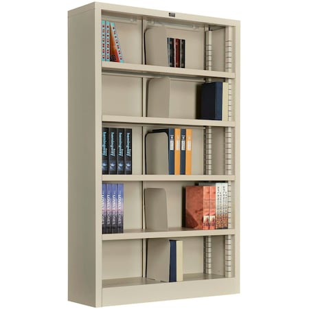 Global Industrial All Steel Bookcase 36 W x 12 D x 60 H Putty 5 Openings 277441PY